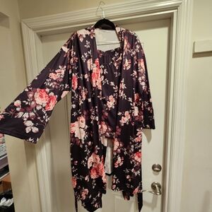 Chic 3 piece Floral Kimono Robe And Pajama Set 4XL